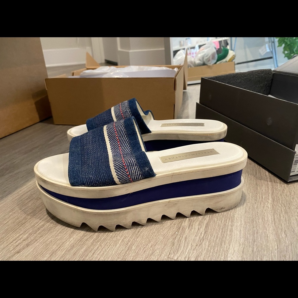 Stella McCarney Blue Denim Platform Slide Sandals